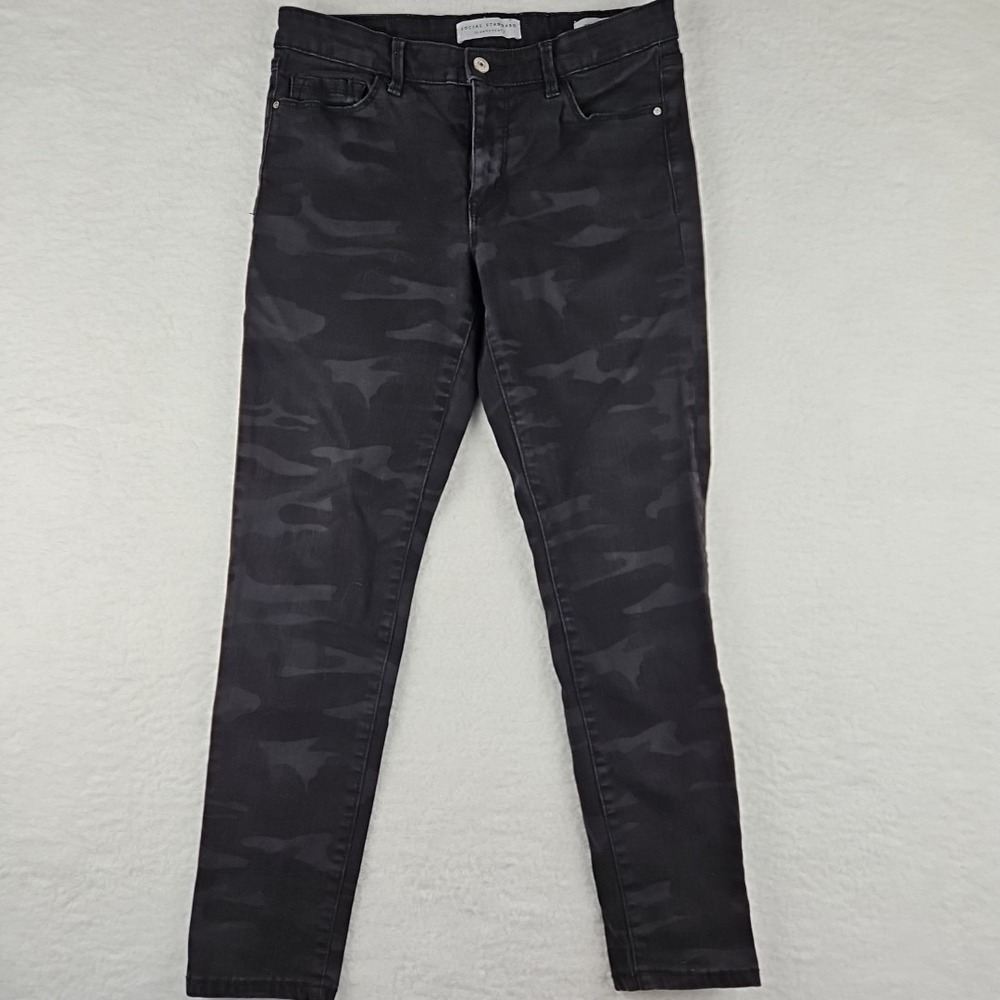Social Standard by Sanctuary Womens Skinny Leg Ankle Jean Black Camo size 6